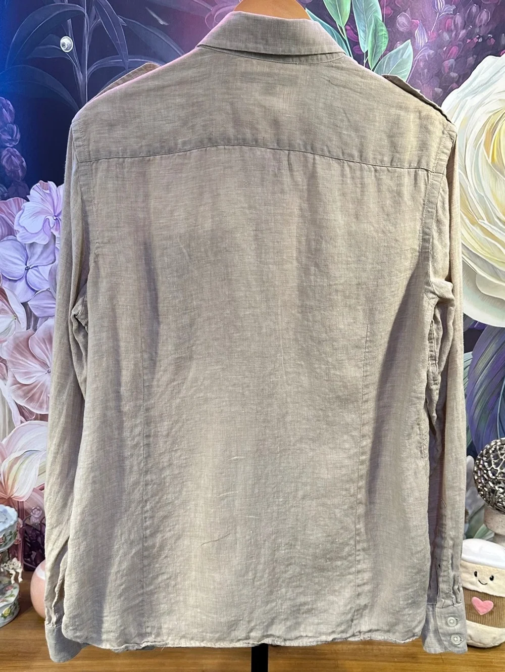 Banana Republic Heritage M 100% Linen Safari Utility Shirt Epaulet Khaki